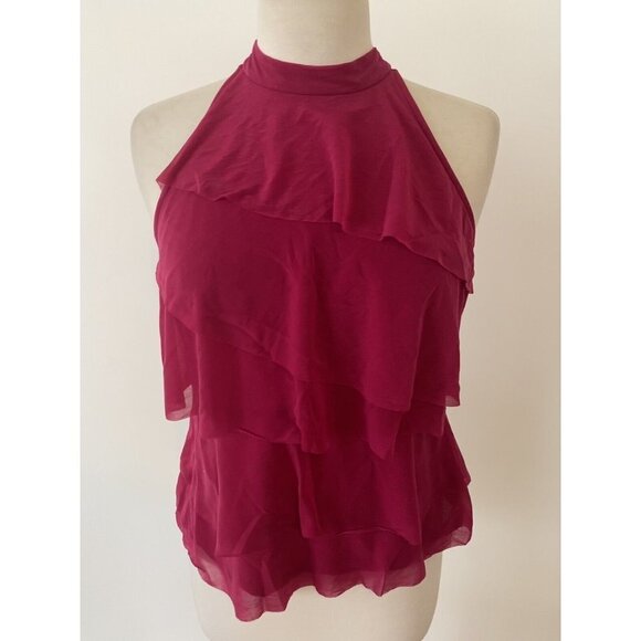 3/$15 SALE - Women’s Worthington Sleeveless Ruffle Top PM Fuchsia Pink - Picture 1 of 8